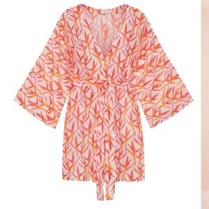 NWOT Alicia Swim Short Kimono Coverup Bird of Paradise Pink Orange One Size
